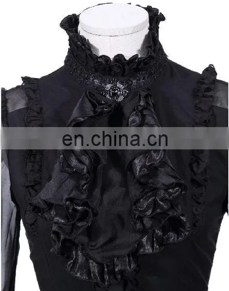 Gothic Ruffled High Neck Shirt With Puffed Sleeves and Jabot With Brooch photo-5