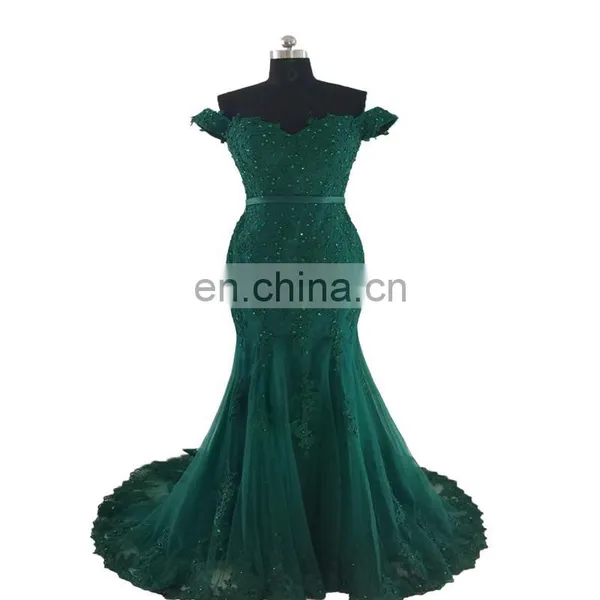 New Design Exquisite Sleeveless Sweep Train Beaded Off-The-Shoulder Backless Zipper Buttons Women Prom Dress