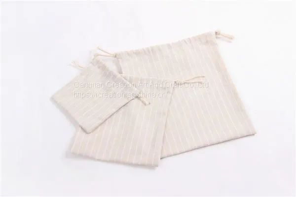 Stripe Cotton Linen Drawstring Candy Storage Bag Eco Gift Pouch photo-3