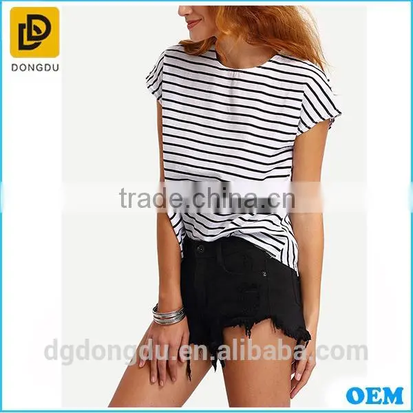 OEM Cotton Munufactory Custom Striped Cutout Back T-shirt photo-3