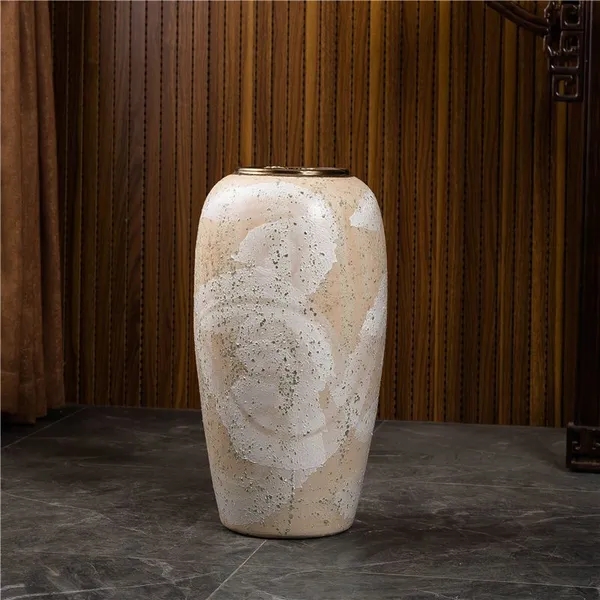 Modern Simple Style Large Yellow Gild Hand Paint Jingdezhen Ceramic Floor Vase For Living Room photo-4