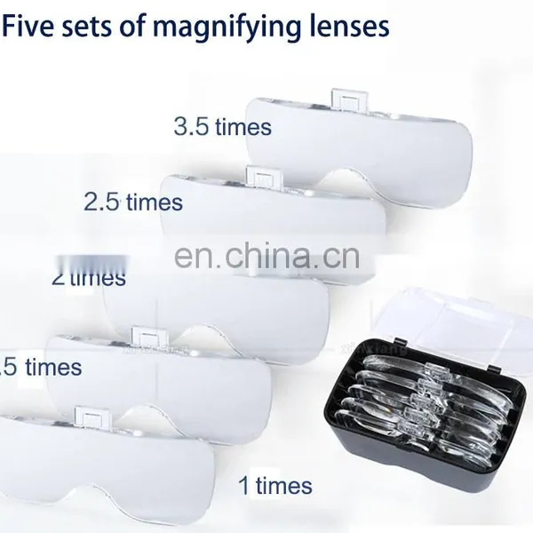 Head-Mounted Repair Inspection Microscopic Carving Cosmetic Embroidery LED Light Magnifying Glass WIth Five Magnification Lens photo-4