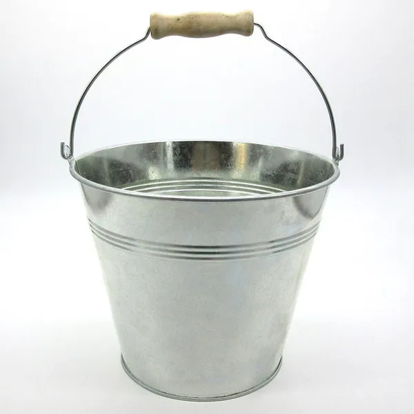 Galvanized Metal Bucket With Wooden Handle, Vintage Metal Planter Pail for Garden Planting & Party Decor