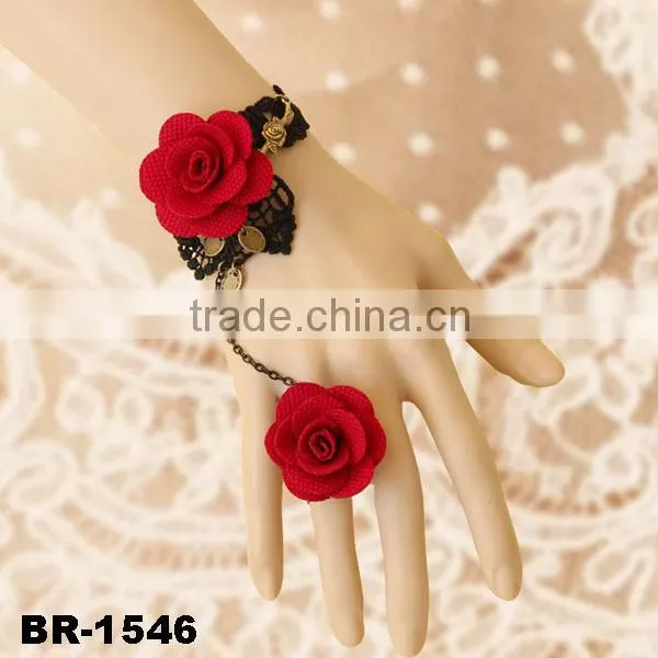 Gothic Rose Lace Retro Bracelets With Ring Wristbands PROM Jewelry Chain Jewelry Palace