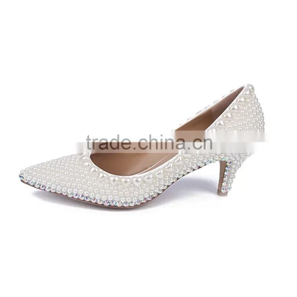 Shoes Manufactoring Own Label Pearl Upper Women Low Heels Wedding Shoes photo-2