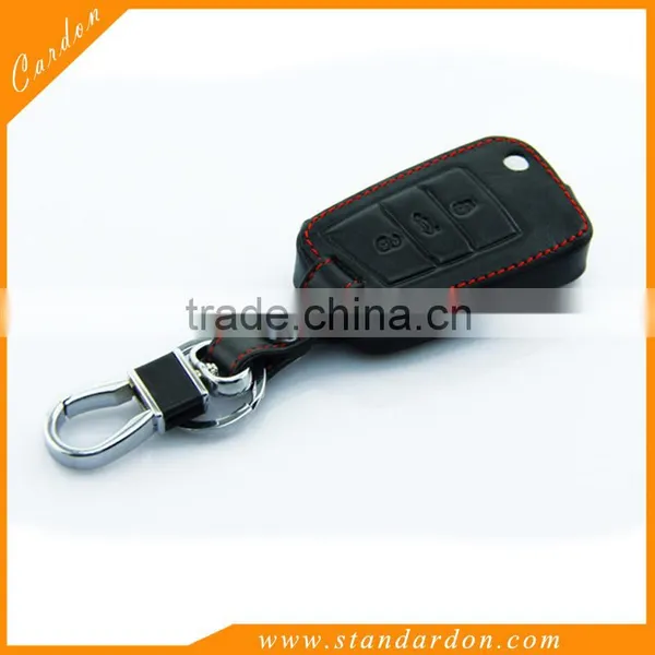 Genuine Leather Remote Car Key Remote Case Cover for VW Golf Key Case photo-3