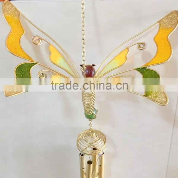 Colorful Glass Green Yellow Butterfly Indoor Metal Wind Chime Wholesale photo-2