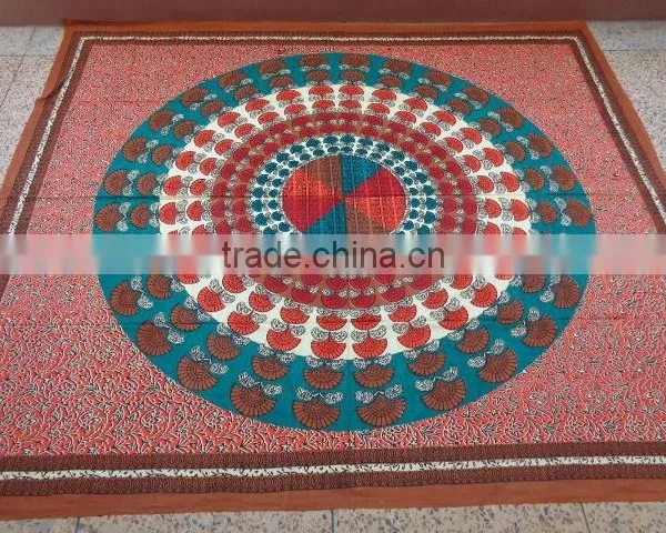 Peocock Round Mandala Multicolours Tapestry photo-5