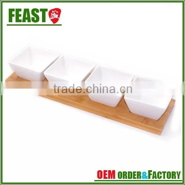 2015 Quality Hotel Used Tableware Serving Ceramic Bowl With Bamboo Tray