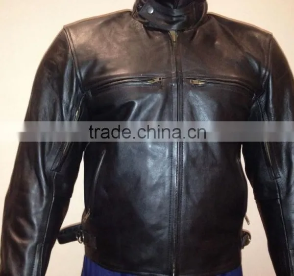 Mens Black Motorcycle Biker Leather Jacket 8143 photo-2