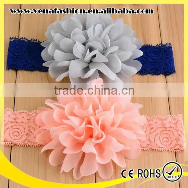 Lace Elastics Chiffon Flower Baby Hair Colorful Head Bands photo-3