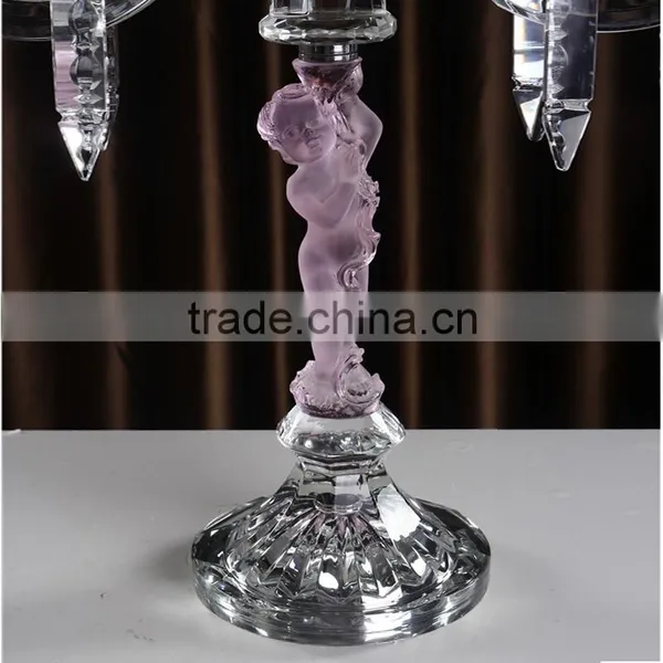 2 Arms k9 Crystal Pink Engraved Base Candle Holder photo-3