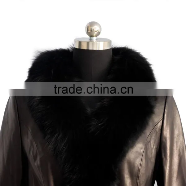 2015 New Fashion Women Leather Coat With Fox Fur Trim Hot Sale photo-5