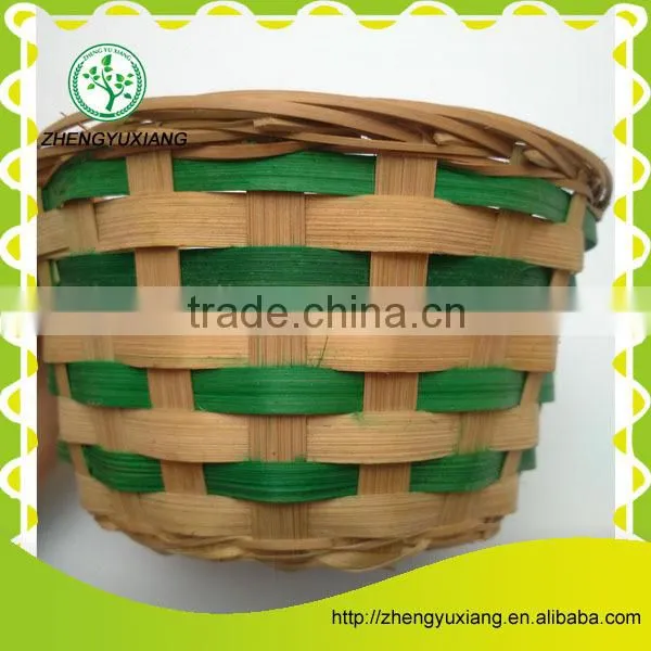 Green Bamboo Chip Woven Round Storage Basket photo-3