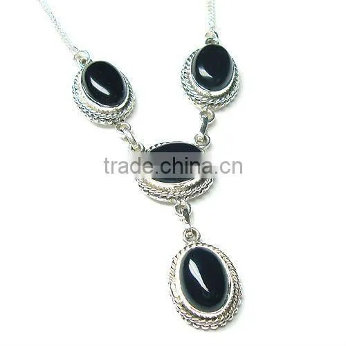 92.5 Sterling Silver Necklace Black Onyx Necklace