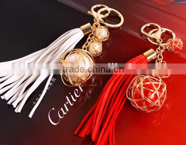 New Style PU Leather Pearl Tassel Keychain Fashion Bag Keychains For Man And Woman Gift Jewelry photo-2