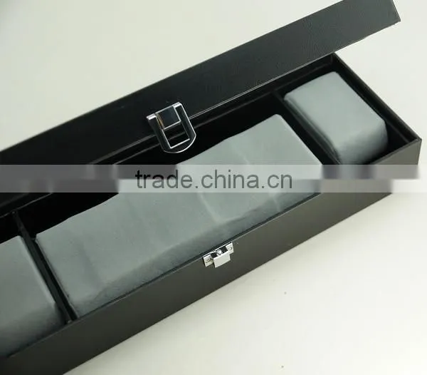 Glass Top 3 Slots Black Leather Watch Display Box WHOLESALE