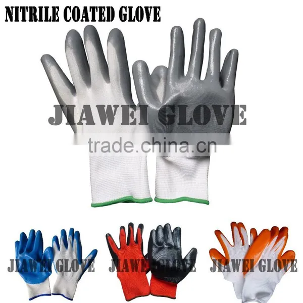 Cheapest 13 Gauge White Nylon Glove With Gray Nitrile Coated Gray Nitrile Palm Coated Work Glove/Guantes De Latex A06