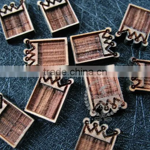8mm Setting Size Vintage Style Natual Log Wood Bezel Imperial Crown Square Pendant Setting DIY Findings Supplies 1431028 photo-3