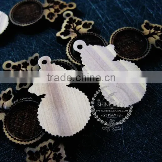 16mm Setting Size Vintage Style Natual Log Wood Bezel Tree Plant Round Pendant Setting DIY Findings Supplies 1411141 photo-4
