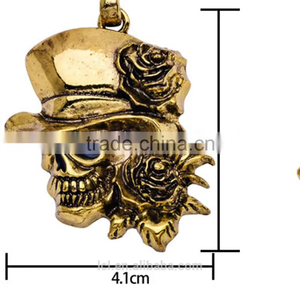 Hiphop Imitation Jewelry Halloween Necklace Punk Skull Pendant With Flower Statment Necklace Sweater Chain Yiwu Factory photo-5