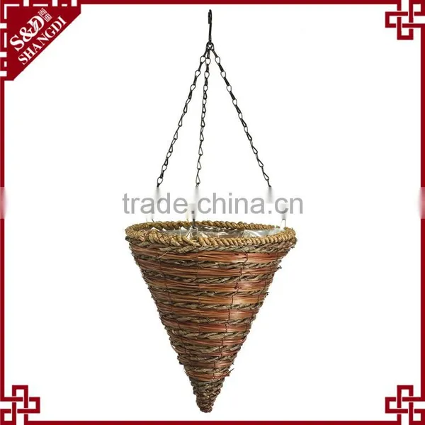 Cheap Cone Shape Naturla Wicker Woven Decorative Indoor Flower Hanging Basket photo-2
