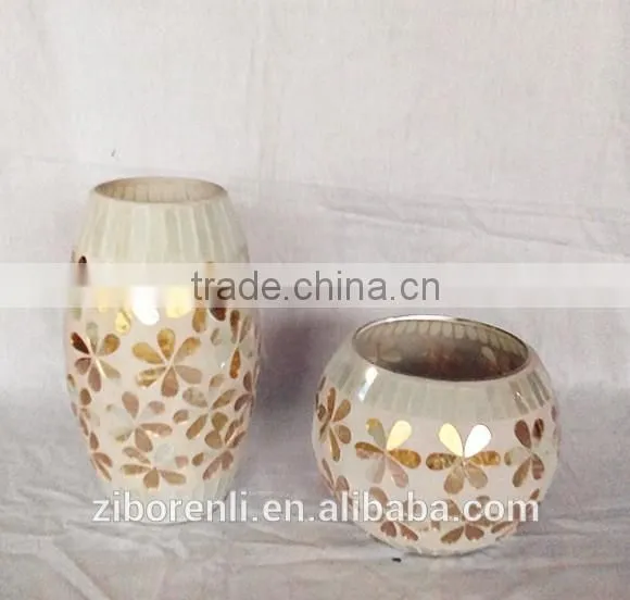 Different Shapes Golden Mosaic Glass Floral Vase photo-3