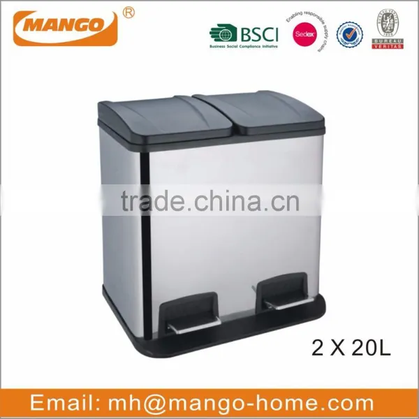 Foot Pedal Stainless Steel 2 Compartment Trash Bin photo-3