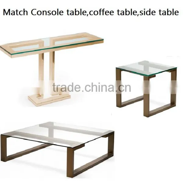 Square Polished Durable Stainless Steel Living Room End Side Table With Glass photo-3