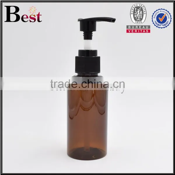 2017 Hot New Products Cosmetic Oblique Shoulder Beard Oil Lotion Pump Amber PET 100ml Plastic Bottle for Oil photo-2