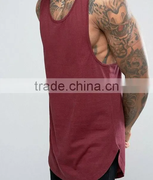 High Quality New Design Custom Dark Red Color Gym Wear Comfortable 100% Cotton Fashion Men's Sport Vest photo-3