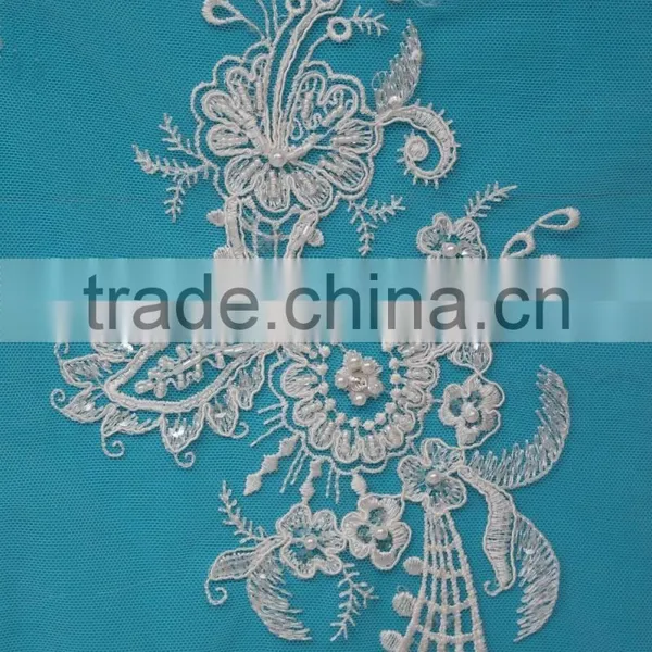 Color Corded Embroidery Bridal Lace Applique Wedding Dresses DIY Lace Applique Motif Corded & Embroidered Lace Applique photo-2