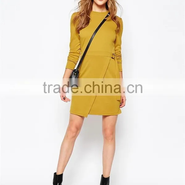 MGOO High Quality Wholesale Autumn Office Dresses Fashion Brand Design OL Vestidos Yellow Casual Pencil Dress Long Sleeve 8564 photo-4