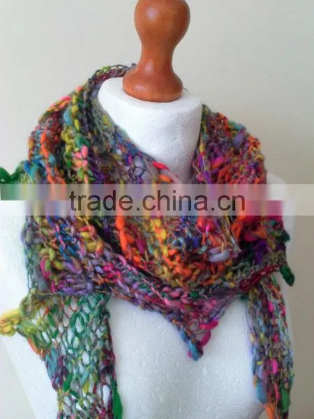 Funky Handknit Scarf - Knit Scarf - Handspun Scarf - Scarf - Bohemian - Fairy - Romantic - Hippie - Colourful Scarf photo-6