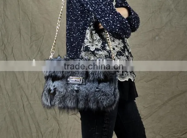 Genuine Leather and Fox Hair Fur Bag photo-6