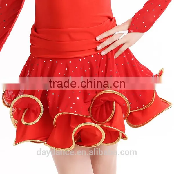 2016 New Fashion Girls High Neck Long Sleeve Performance Dress Child Kids Rhinstone Sequin Mesh Sexy Latin Dance Dress photo-6
