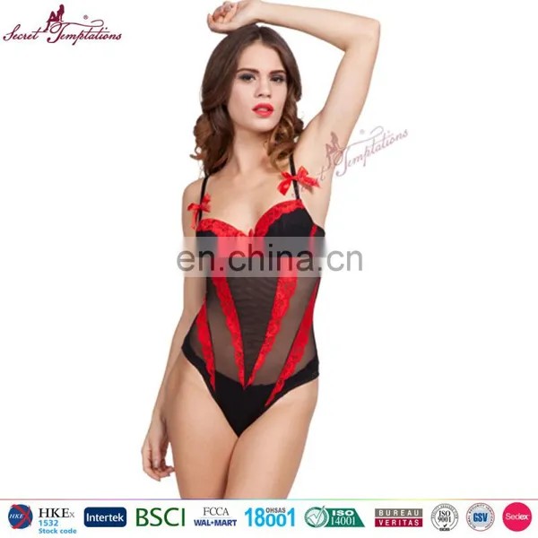 Factory Wholesale Sexy Babydoll Underwear Women Black Red Lace Sexy Adult Bodysuit