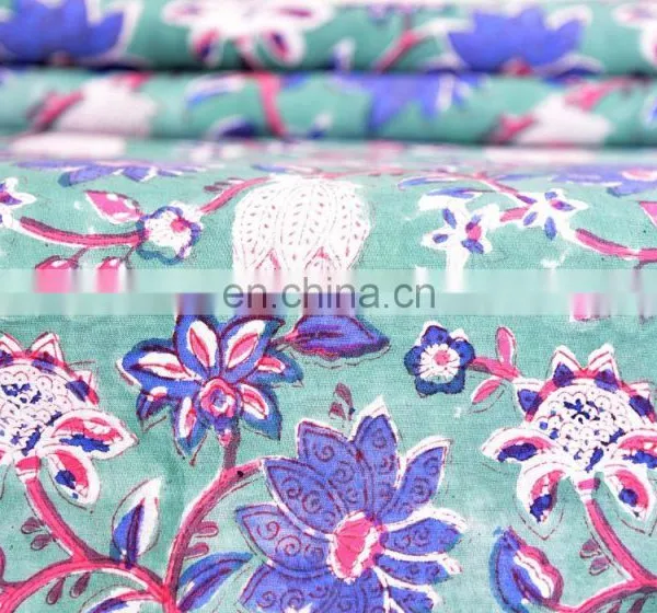Indian 2017 Hand Block 100% Cotton Fabric Crafting Dressmaking Sewing Fabric By Meter Natural Vegetable Print Fabric photo-3