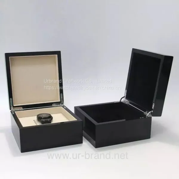 Urbrand Black Color Custom Logo Luxury Single Real Solid Wood Watch Box For Watches Packaging photo-2