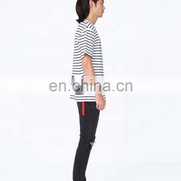 DiZNEW Design Your Own Oversize Mercerized Cotton Short Sleeve Striped t Shirt photo-5