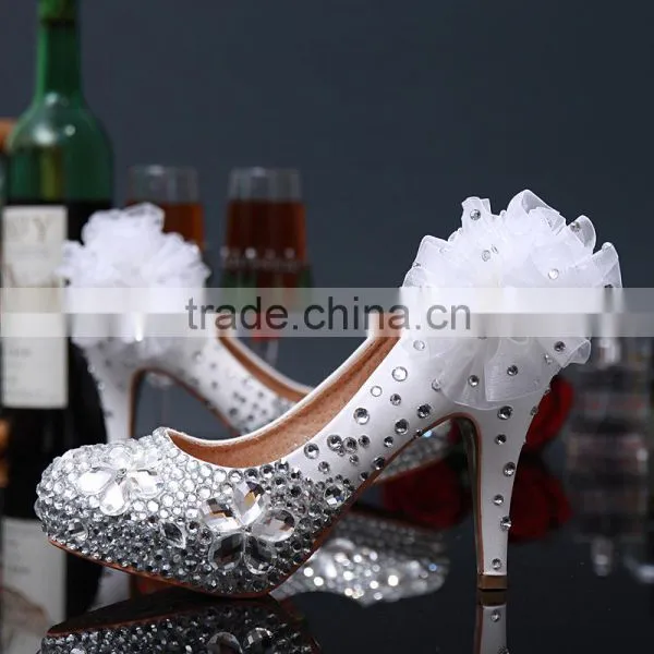 C71582A Flower Design White Crystal and Red Wedding Shoes