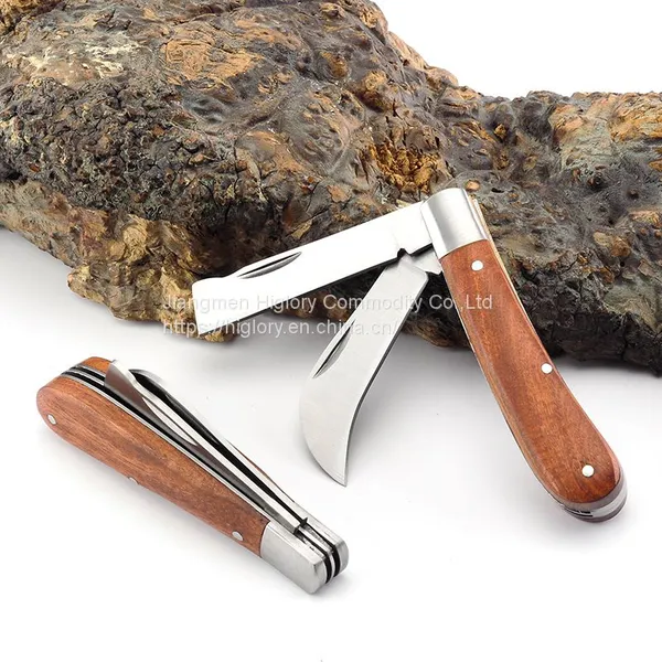 High Quality 3cr13 Steel Double Blade Cutting Garden Knife Pocket Folding Grafting Knife With Wood Handle photo-5