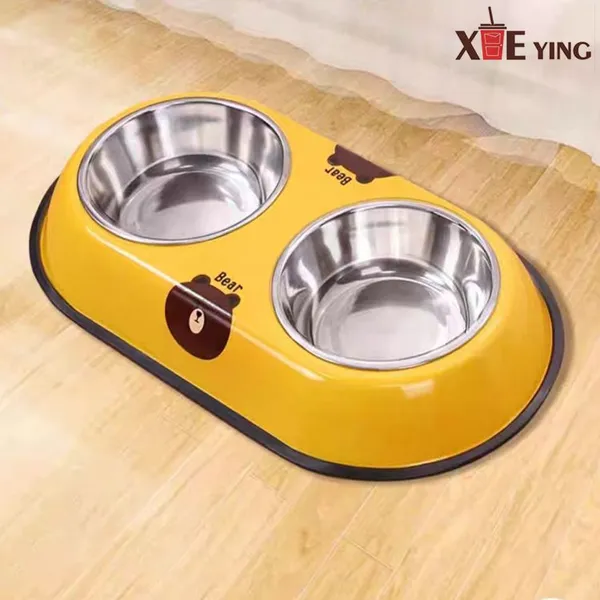 Eco Friendly Silicone Pet Bowl Nonslip Luxury Stainless Steel Dog Cat Bowl with Double Feeder Pet Food Bowl Dish