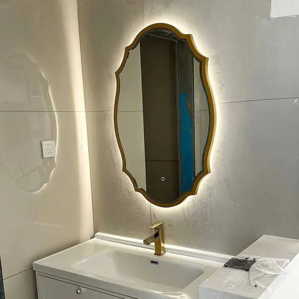 Ornate Gold Framed LED Smart Bathroom Mirror With Anti-Fog Function, Decorative Backlit Wall Mirror photo-2