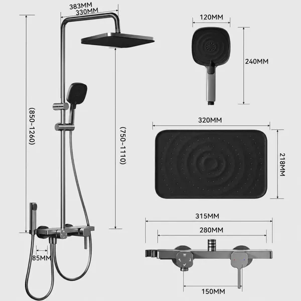 Modern Aluminum Shower Set With Rainfall Top Shower Handheld Shower Spout and Sprayer for Hotel Apartment Bathroom Projects photo-5
