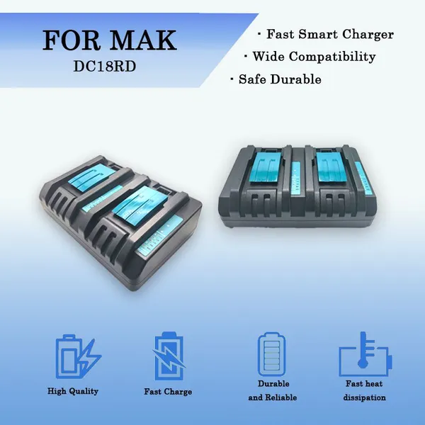 14.4V/18V Max DC18RD Multi-Slot Charger Station, Rapid Battery Replacement Fit for Makita Saw, Driver and Cordless Power Tools
