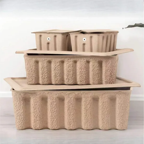 Recyclable Molded Pulp Storage Box With Heavy Duty Stackable Eco-friendly Water Resistant photo-2