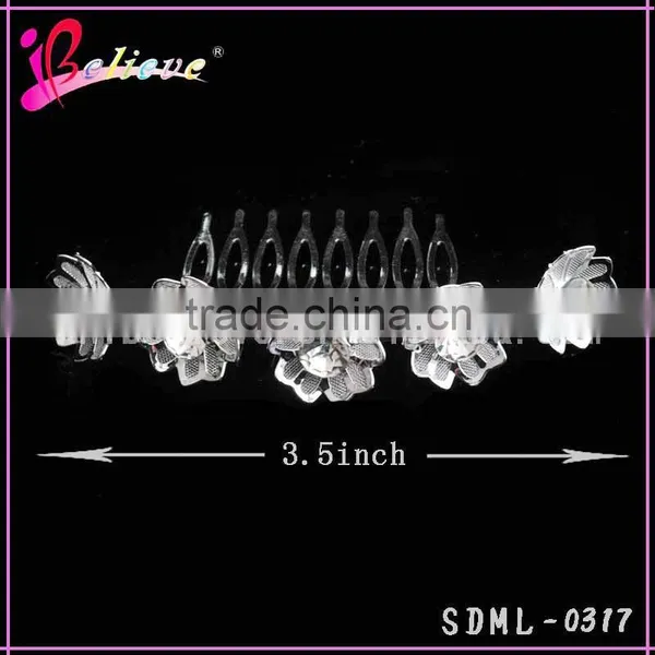 Diamond Flower Silver Metal Hair Comb Wedding Hair Jewelry Magic Hair Comb photo-3