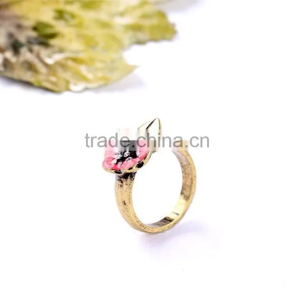 Cheap Wholesale Fashion Crystal and Pink Flower Alloy Ring Antique Gold Ring photo-3