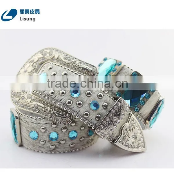 Cowboy Crystal Full Grain Horse Hide Leather Belt With Hair photo-3